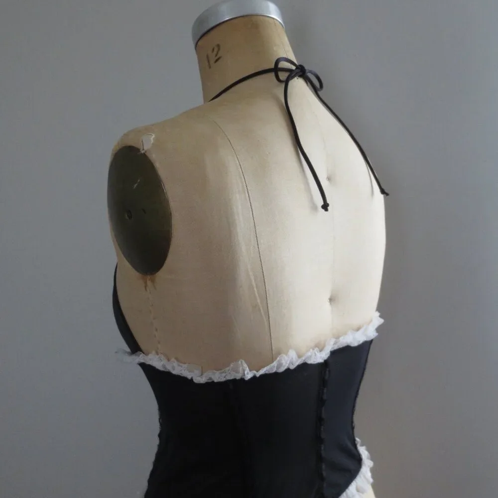 Y2K Vintage Victoria's Secret Black Halter Sheer Lace Ruffle Corset - Picture 4 of 8